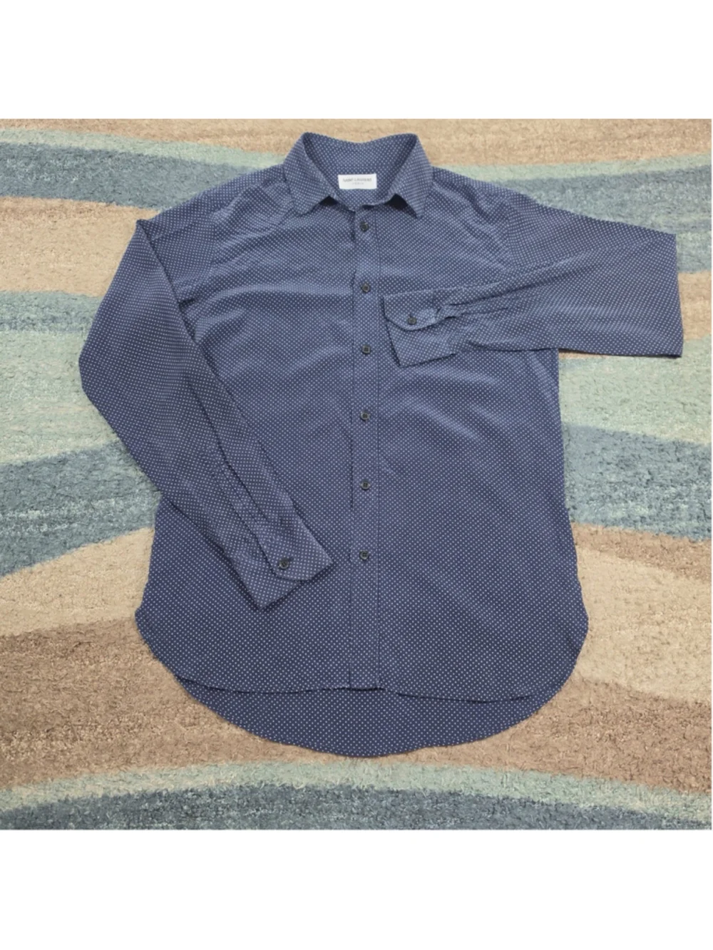 Saint Laurent Paris 100% Silk Polka Dot Dress Shirt Mens 39 15.5